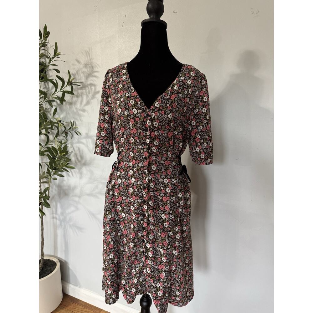 VTG Button-Up 60’s 70’s FLORAL DRESS SZ M Side STRAPS Fairy Grunge Whimsical